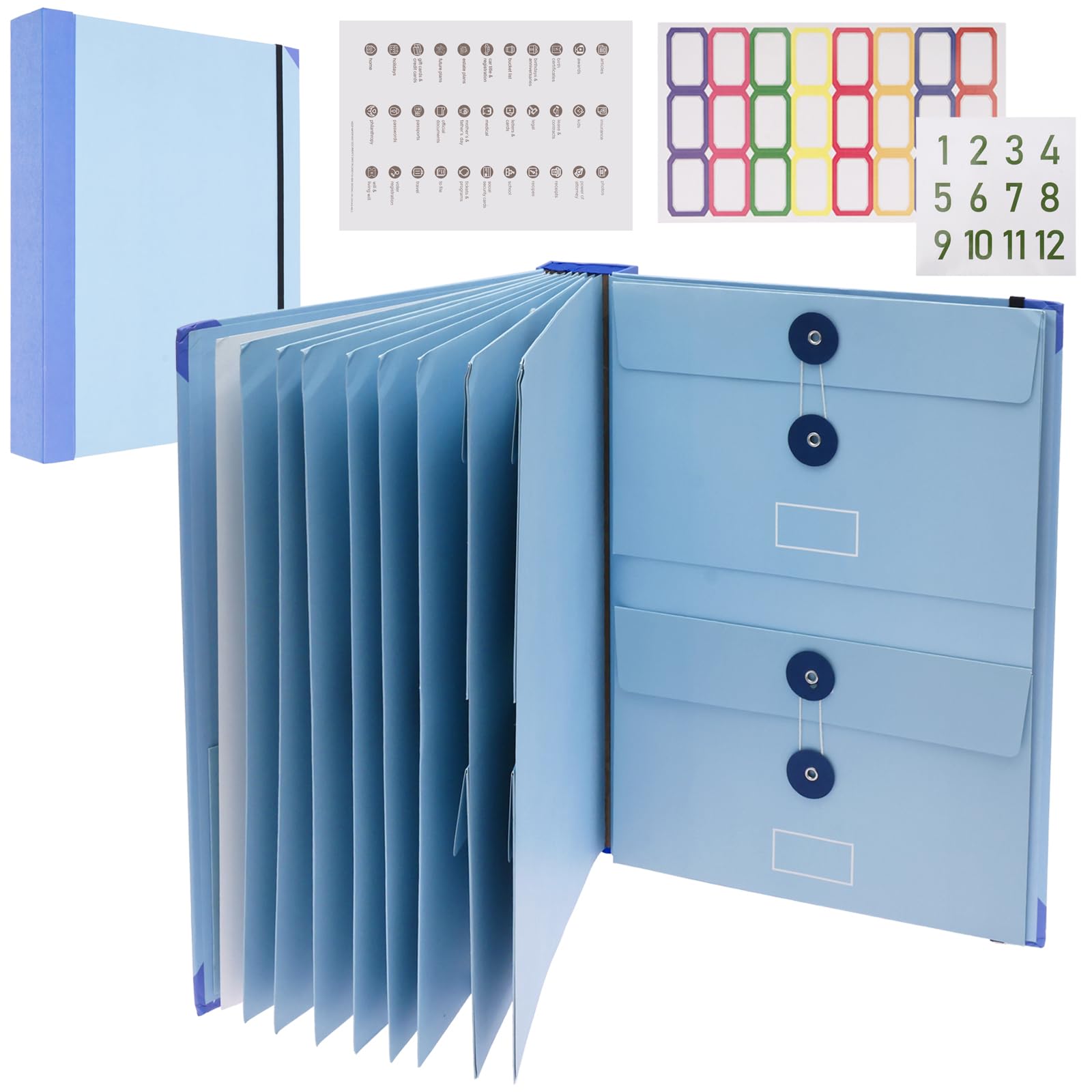 Document Organizer Folio with Labels Life Binder Organizer Personal Family Important Folder Paper File Folder for Emergency Binder Passport Receipts and Letter(Blue)