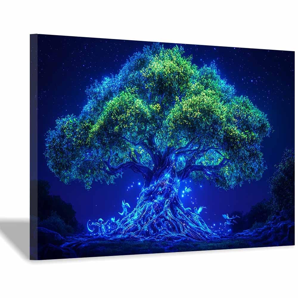 ZAMAEIU The tree of life Spirits-Companion Tree Canvas Paintings Abstract Tree,Wall Art Poster Modern Room Bedroom Home Decor Geometric Print Patterns(blue)-50x70cm Framed