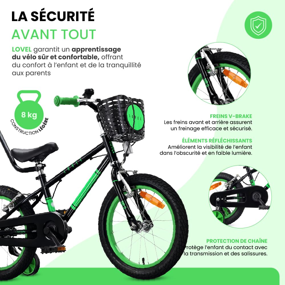 sun baby LOVEL vélo Enfant Fille et garçon 14 ou 16 Pouces