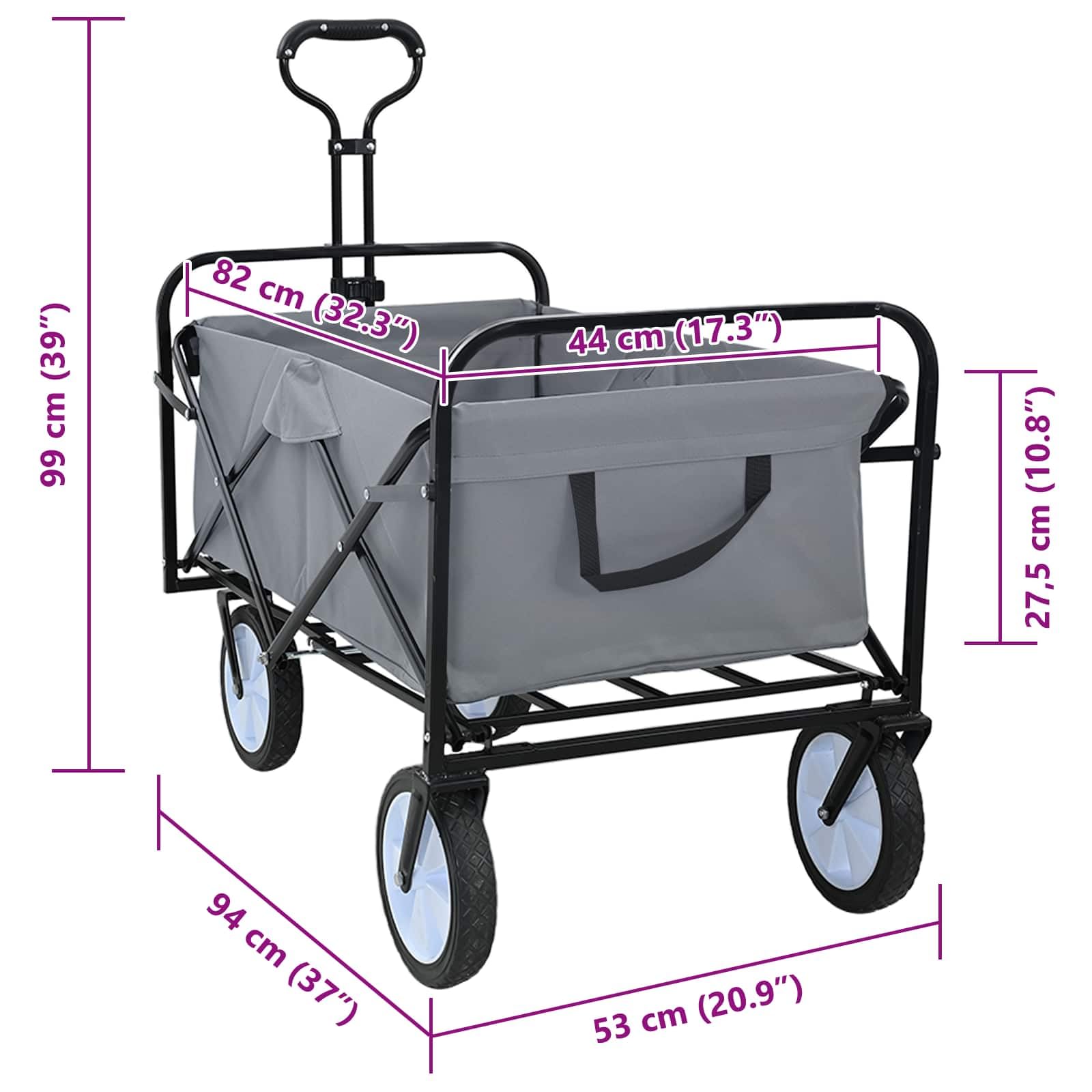 Klapp-Handwagen Grau 94 x 53 x 99 cm Oxford-Stoff mit verstellbarem Griff, stabilem Metallrahmen, leisen 360° Rädern, belastbar bis 200 kg, ideal für Transport, Umzüge, Lager, Garten