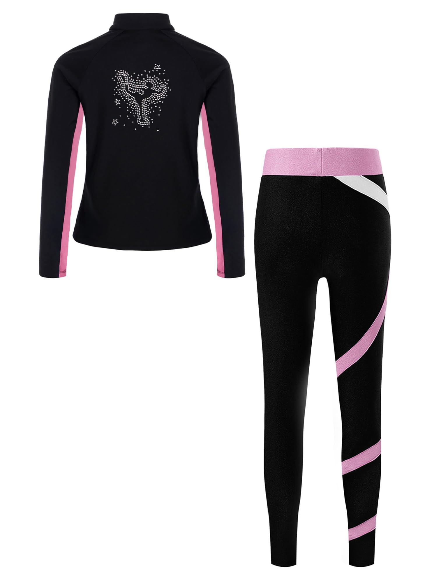 ranrann Ensemble Patinage Artistique Fille Veste Chaud Polaire avec Pantalon Collant Legging Tenue Patinage sur Glace Sport C Rose 11-12 ans