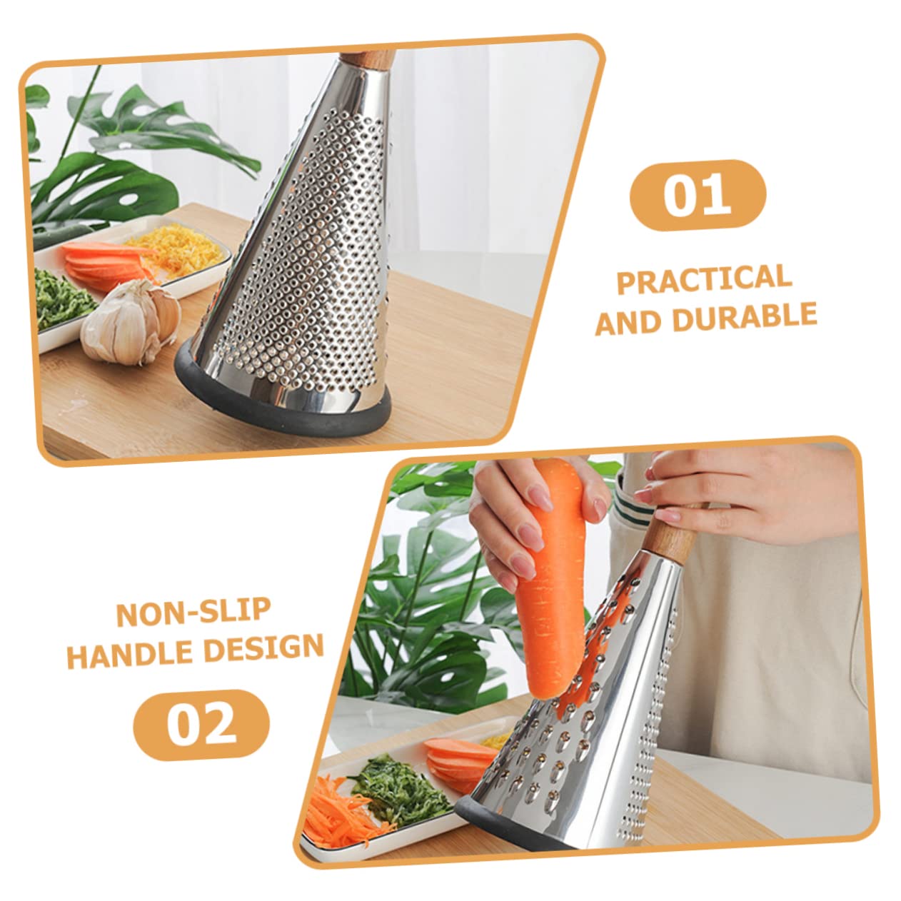FUNOMOCYA Kitchen Grater Cheese Grater with Handle Carrot Peeler Veggie spiralizer Manual Mandoline Slicer Cheese Slicer Cucumber Slicer Cone-Shaped Cheese Grater Truffle Wood Vertical