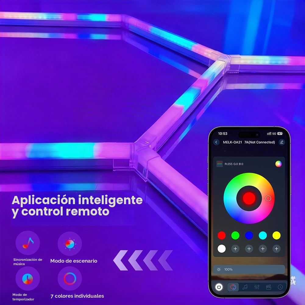 Hexagonal LED Luces RGB para Garaje 216W Sincronización de Música Hexagonales Gamer Habitacion Iluminación LED RGB Hexagonal Decoracion Lampara Smart App