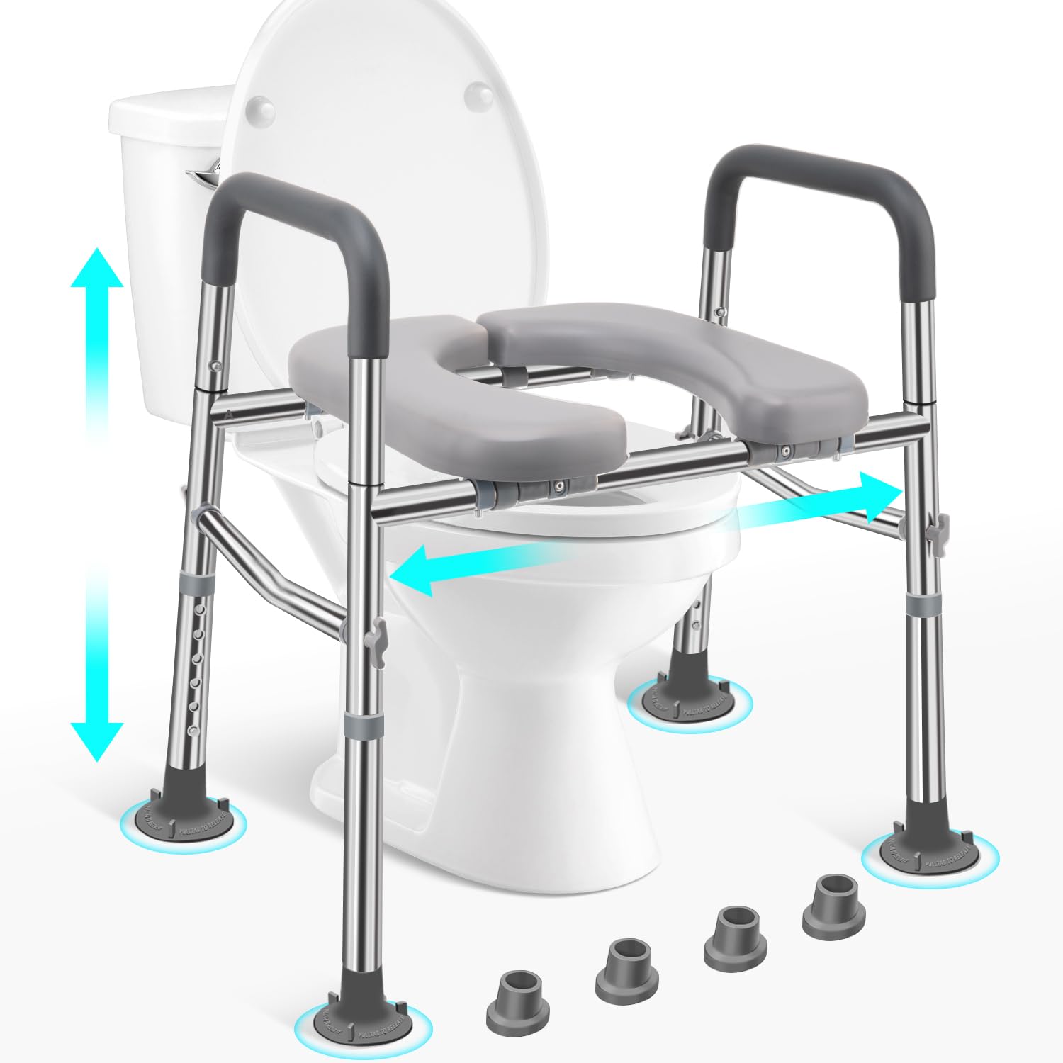 Photo 1 of Toilet Seat Riser with Handles 500lb, Stainless Steel Raised Toilet Seat, Adjustable Height & Width, Handicap Raised Toilet Chair for Seniors, Fit Any Toilet