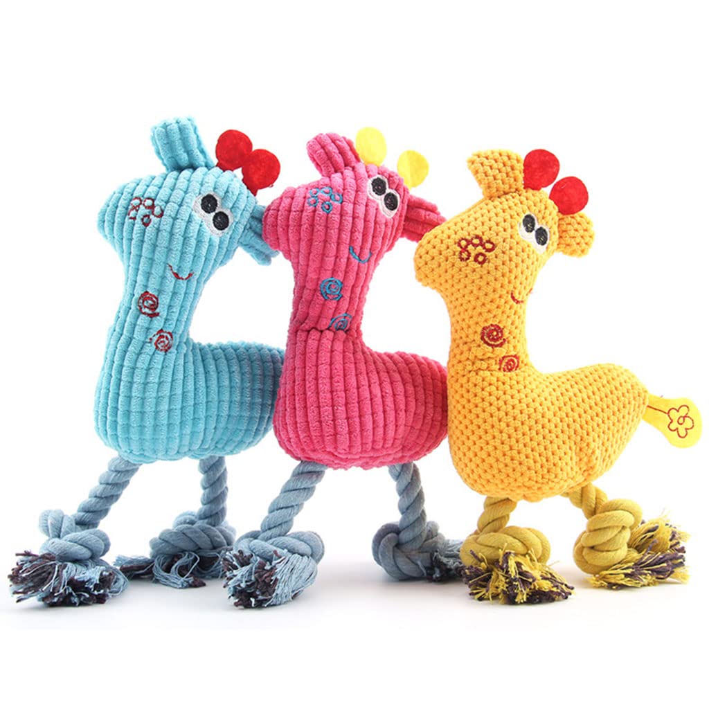 Amsixo Lindo juguete de jirafa de cuerda para perro con cuerpo de cuerda y relleno para cabeza para cachorro, regalo duradero, juguetes masticables para cachorros, juguete interactivo de cuerda de