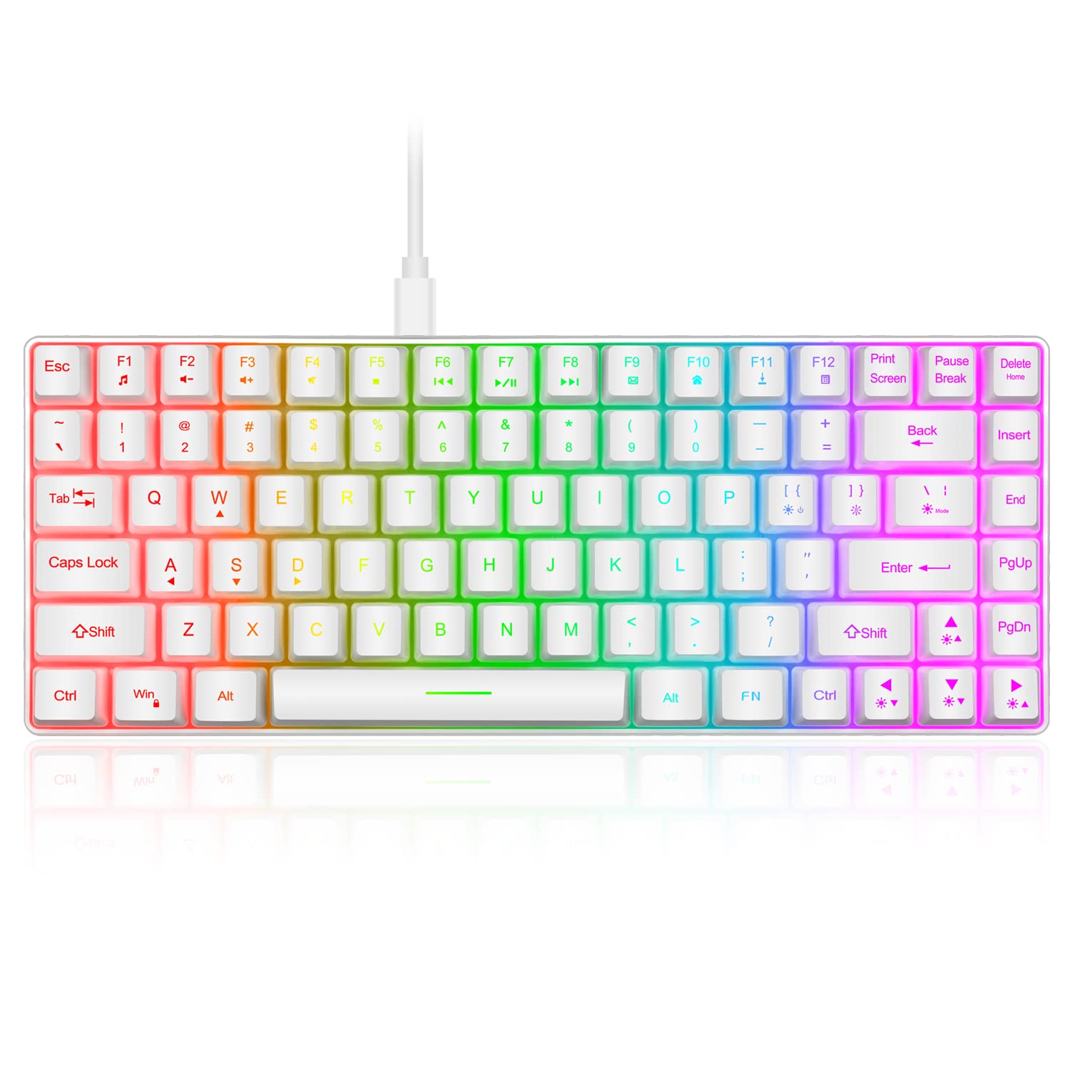 RedThunder K84 Mini Gaming Keyboard, 75% Ultra-Compact TKL Mechanical Feel Wired Keyboard with RGB LED Lighting Effects for PC/MAC/PS4/PS5/XBOX Gamer (White)