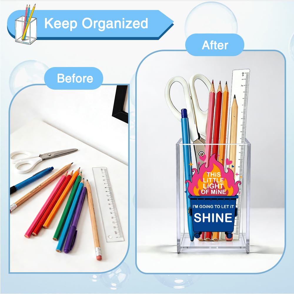 Portamatite in acrilico con scritta "This Little Light Of Mine I'm Going To Let It Shine", organizer da scrivania, regalo per ufficio per collega, regalo per il rientro a scuola per figlia