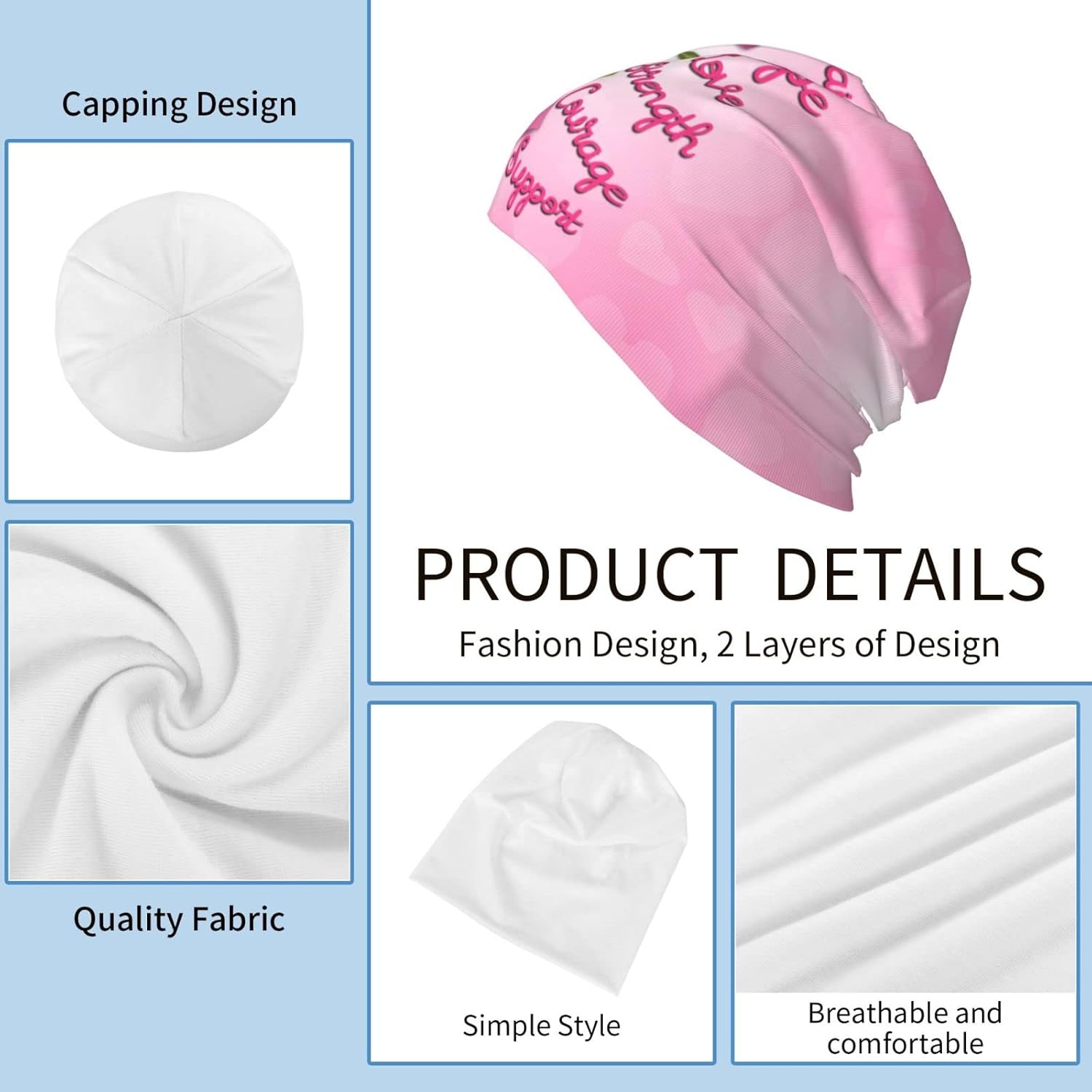 Breast Cancer Beanie Chemo Hat Cancer Headwear Knitted Hats Baggy Slouchy Scarf Cap for Adults Women Men - Image 3