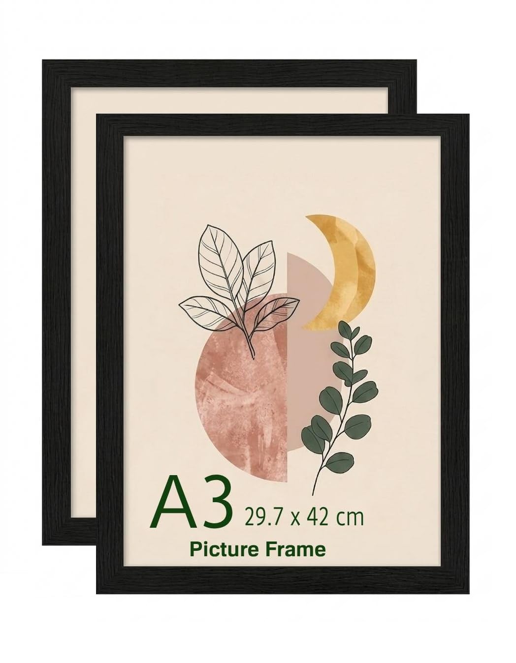 Poster Mount A3 29.7 x 42 cm (2 Pack) – Black MDF Wood Picture Frame - Shatterproof Acrylic Glazing for Safe Display - Dual-Orientation Wall Hanging