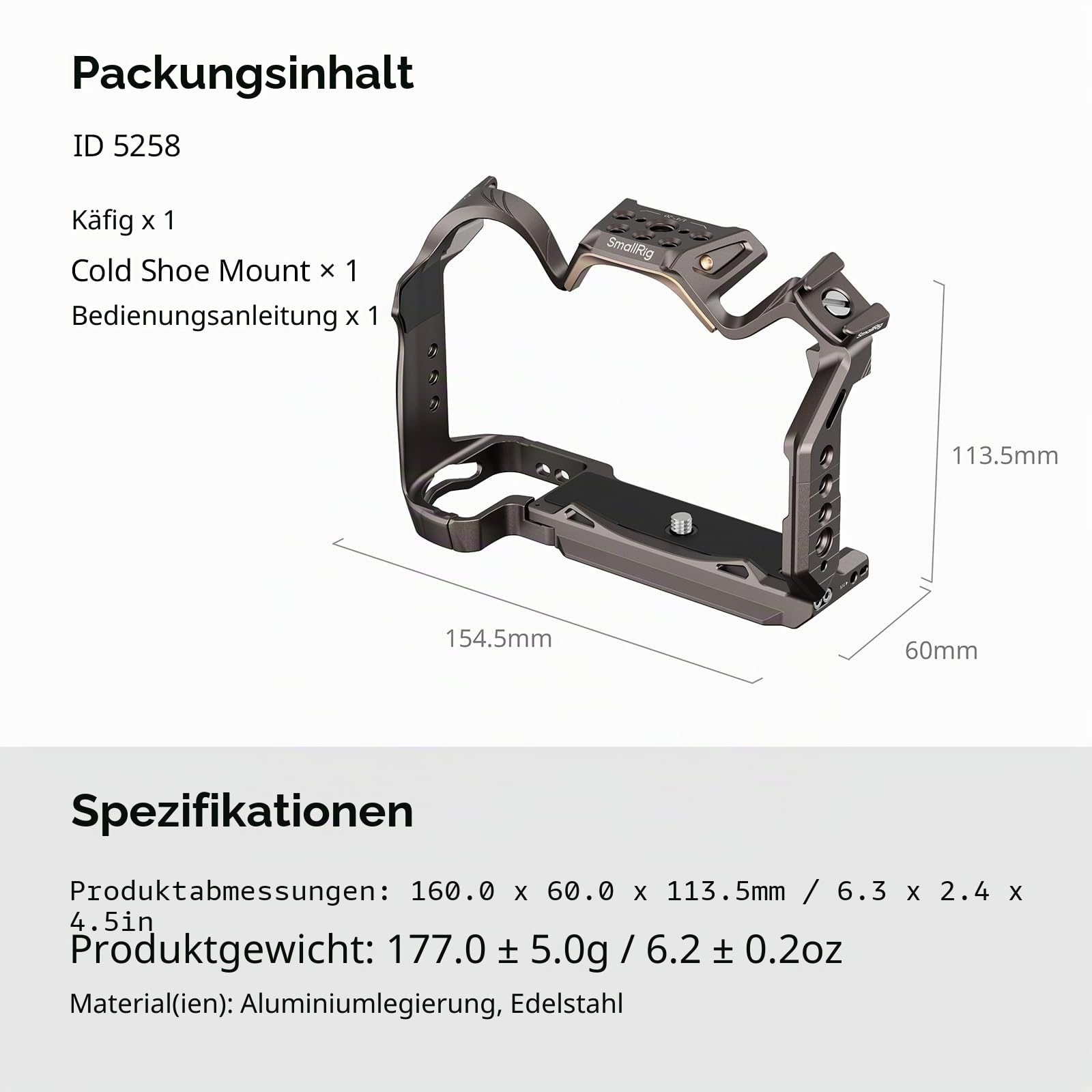 SMALLRIG Night Eagle Z5II Cage für Nikon Z5 / Z6 / Z6II / Z7 / Z7II, Kamera-Komplettkäfig aus Aluminiumlegierung mit Blitzschuh und NATO-Schiene, Schnellwechselplatte für arca – 5258