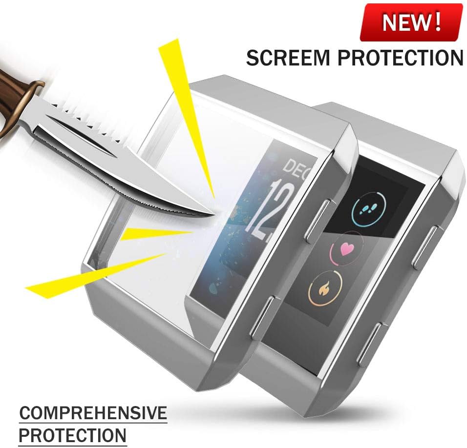 Fitbit Ionic Screen Protector Case, JZK Scratch-Resistant Flexible Lightweight Plated TPU Fullbody Protective Case for Fitbit Ionic Smart Watch (Silver)