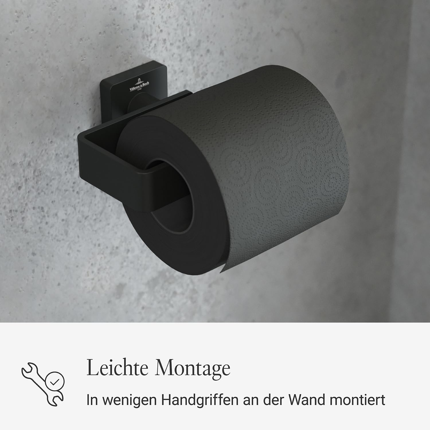 Villeroy & Boch Elements Striking Toilettenpapierhalter, eckig – Schwarz | Ohne Deckel, zur einfachen Wandmontage, aus Messing, TVA152014000K5