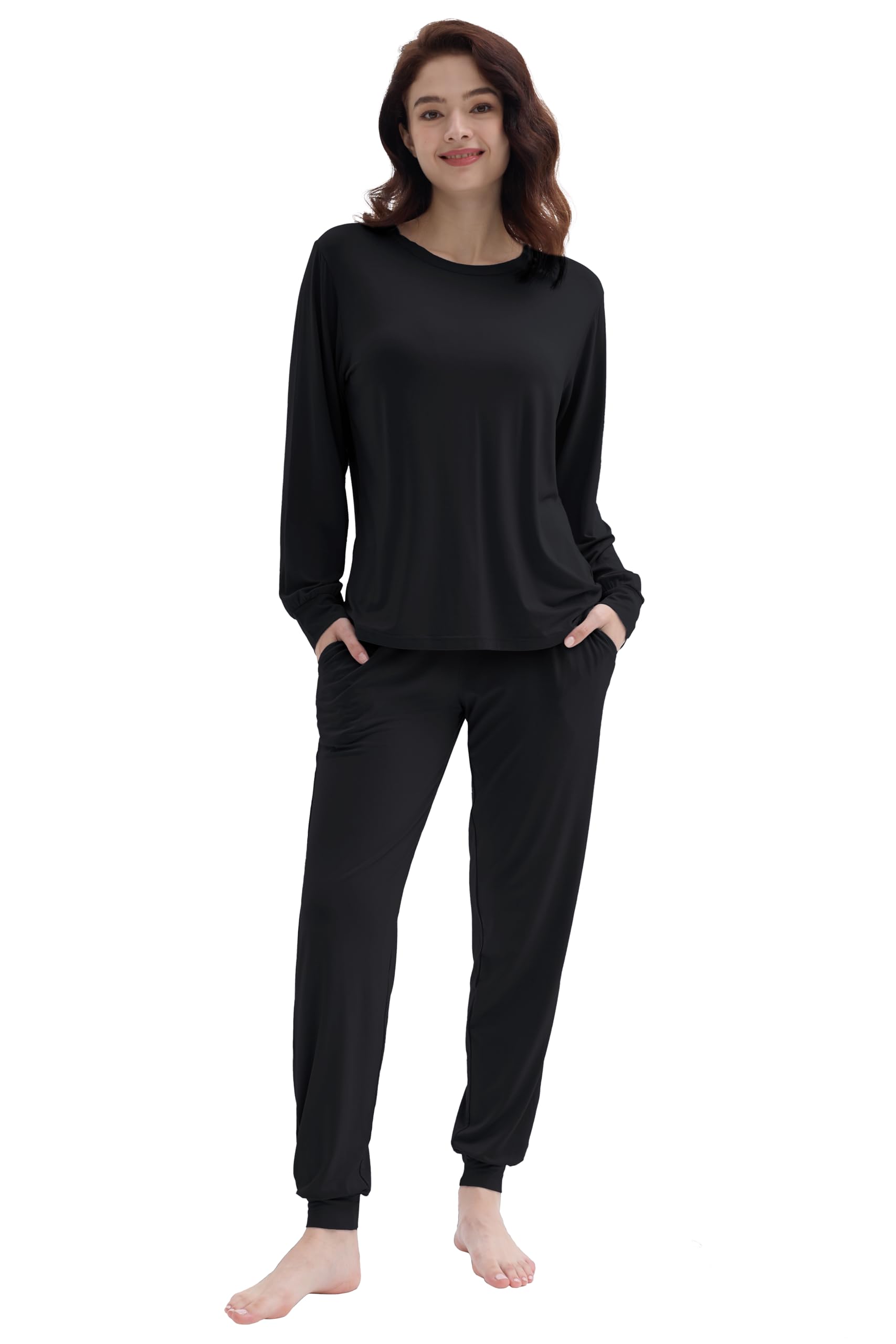 Joyaria Women's Bamboo Viscose Pajamas Set - Ultra Soft Long Sleeve Lounge Set for Comfort & Relaxation - Cooling Jogger