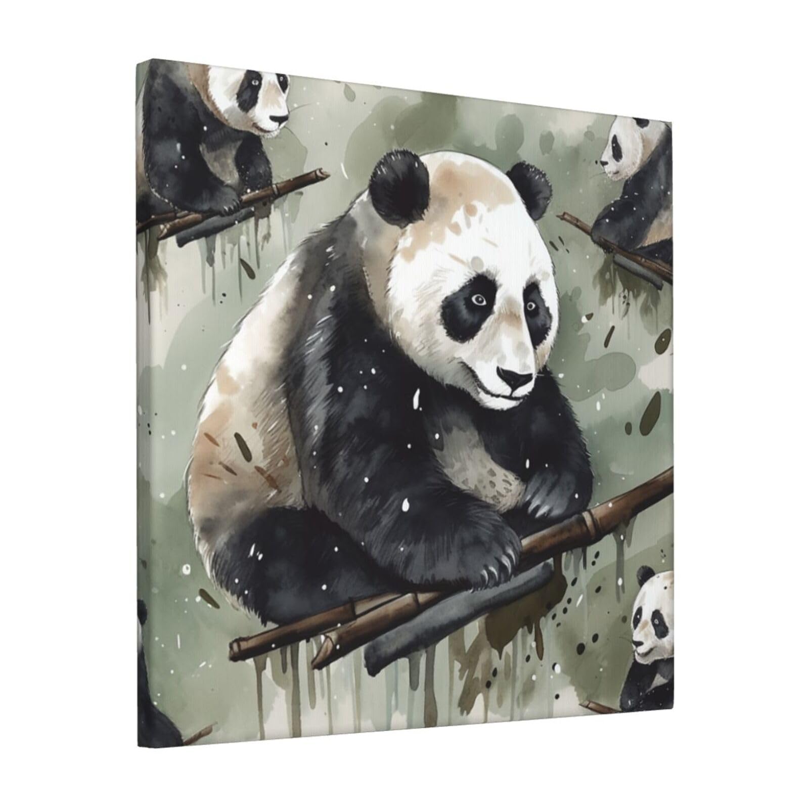 FodPand Ink Painting Panda Canvas Wall Art for Living Room Wall Decor 12"x12" Modern Artwork Painting Pictures Hanging Canvas Prints Aesthetic Wall Art for Bedroom Bathroom Office Wallart Decor