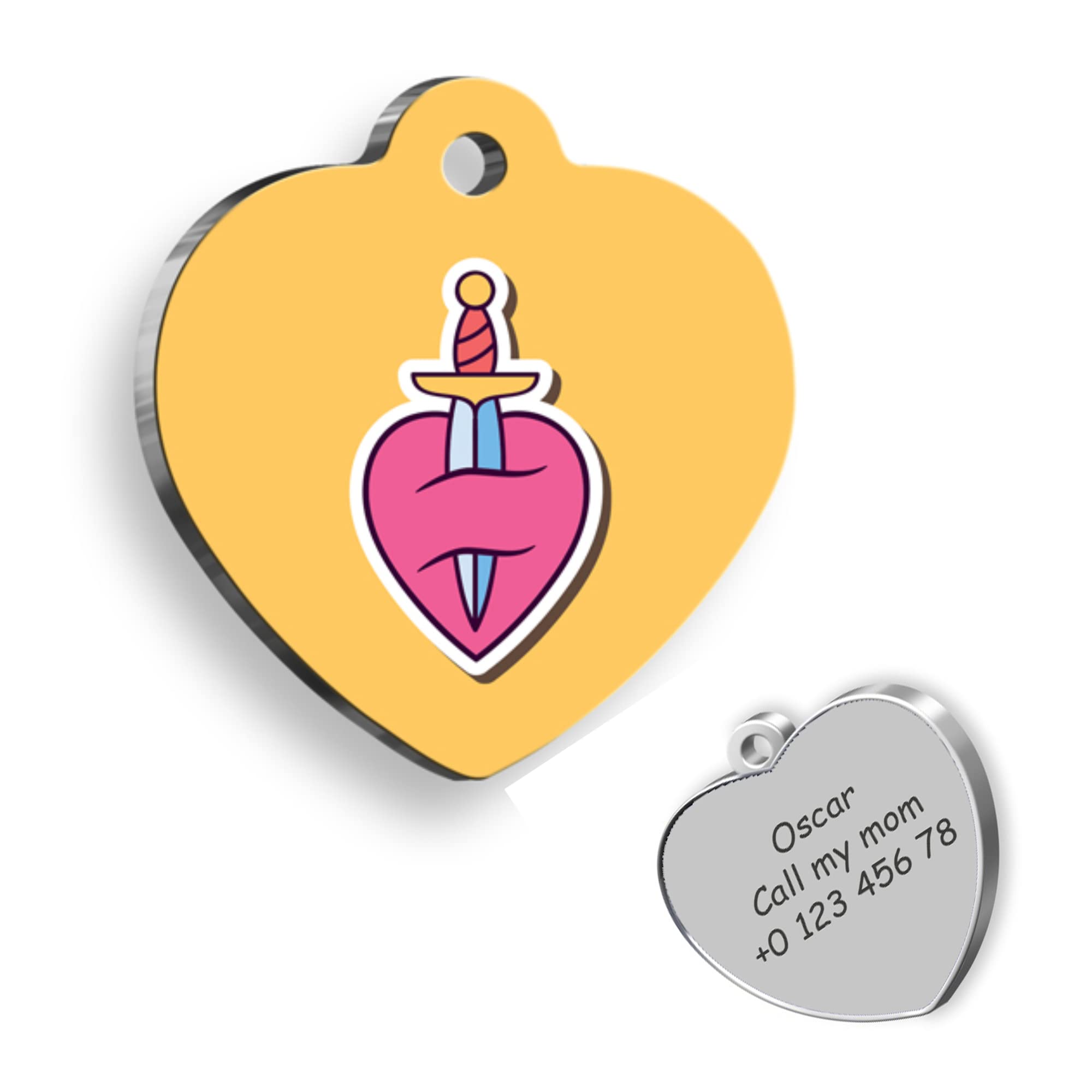 Sword Heart Love Personalized Dog Tag - Custom Name Tag - ID Tag for Dog & Cat - Customized Pet Tags - Dog & Cat Name id Tag - Dog Name Tag - Engraved Dog Tag