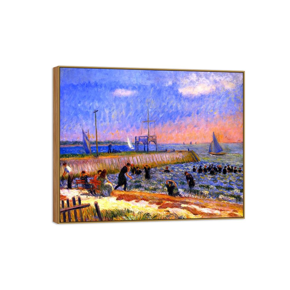 SDYSKKUG William Glackens Canvas Wall Art Prints for Living Room. Bathers 85x70cm Wood Frame