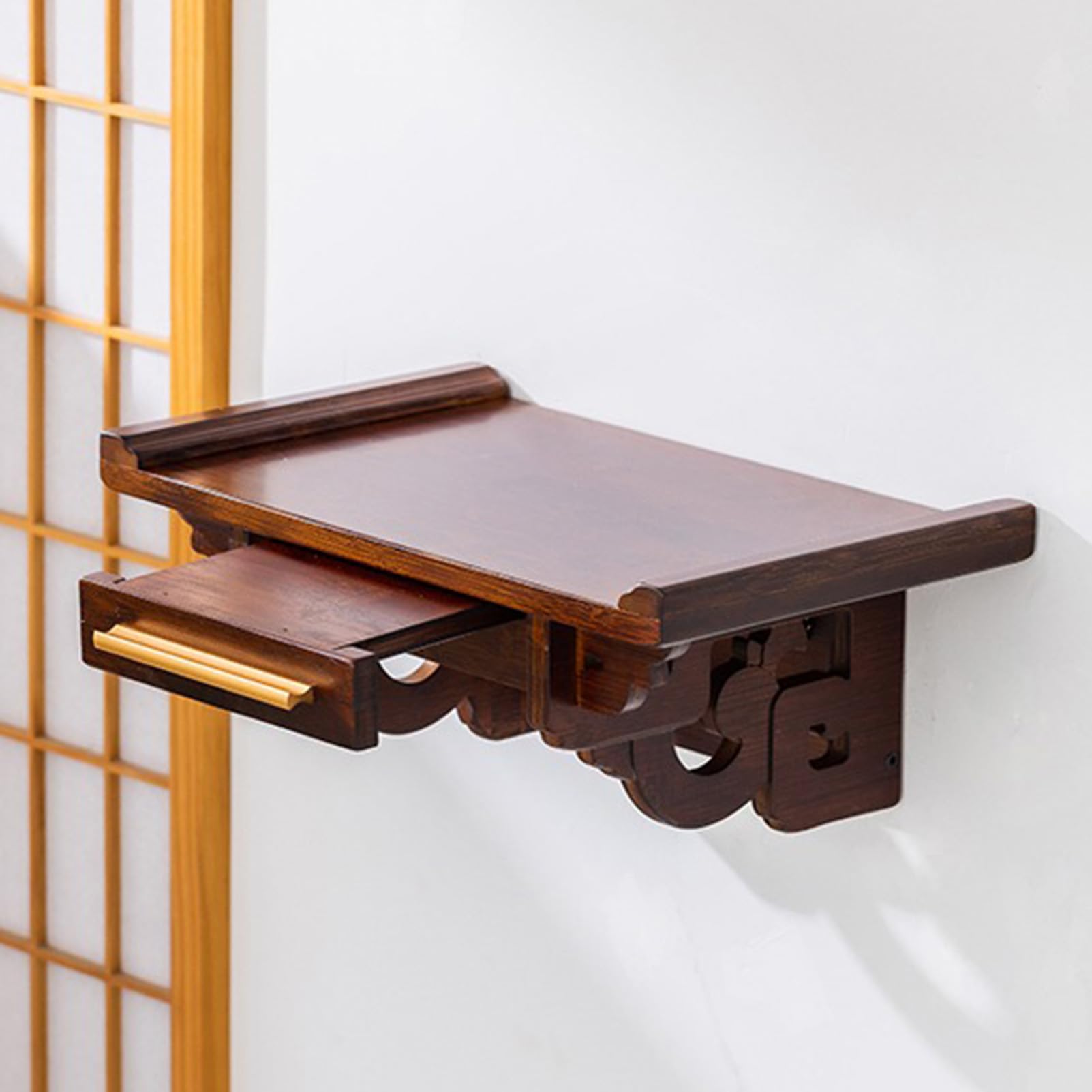 Estante de madera para pared para estatuas de Buda, mesa de altar Fengshui con montaje seguro para meditación en casa y rituales Pooja