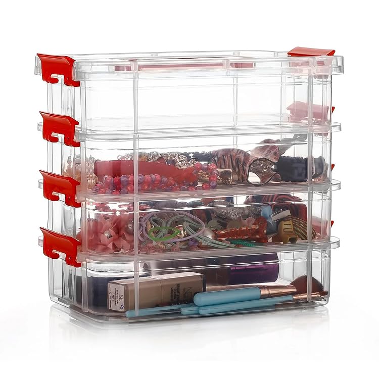 Image of Oblivion Plastic Drawer Organizers 1 Pc - Transparent 4 Layer Multipurpose Stackable Storage Box, Closet Dividers for Undergarments, Socks, Ties, Jewelry & Accessories, Space-Saving Partition for Home