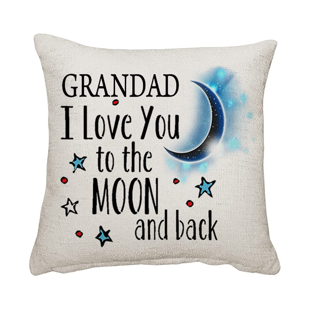 Giftme Linen Cushion Cover Fathers Day Themed Grandad I Love You To The Moon & Back Secret Santa Birthday Home Decor Linen Throw Pillow/Cushion. (Linen Cushion Cover)