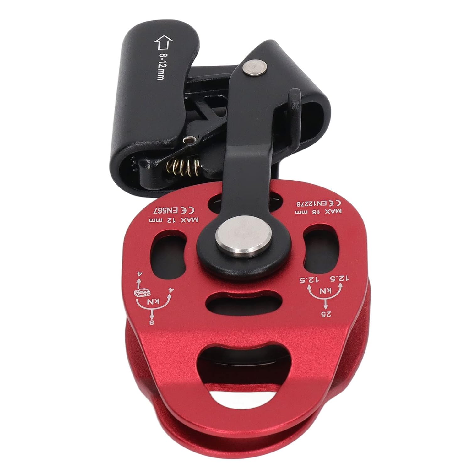 Lift Weight Pulley, Heavy Duty Climbing Pulley for Rock Climbing and High Altitude Work, 7075 Aviation Aluminum Alloy with Ball Bearings for 8‑12mm Rope, Maximum Bite Force 400kg (Red)