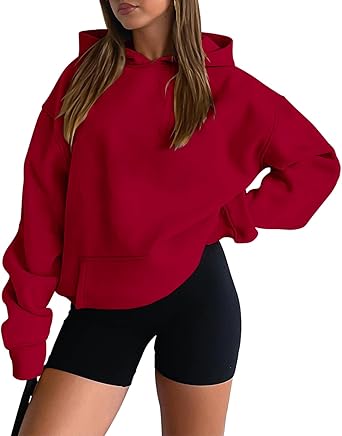 onlypuff Women Hoodies Casual Pullover Long Sleeve Sweatshirt Kangaroo Pocket Drop Shoulder Sweater
