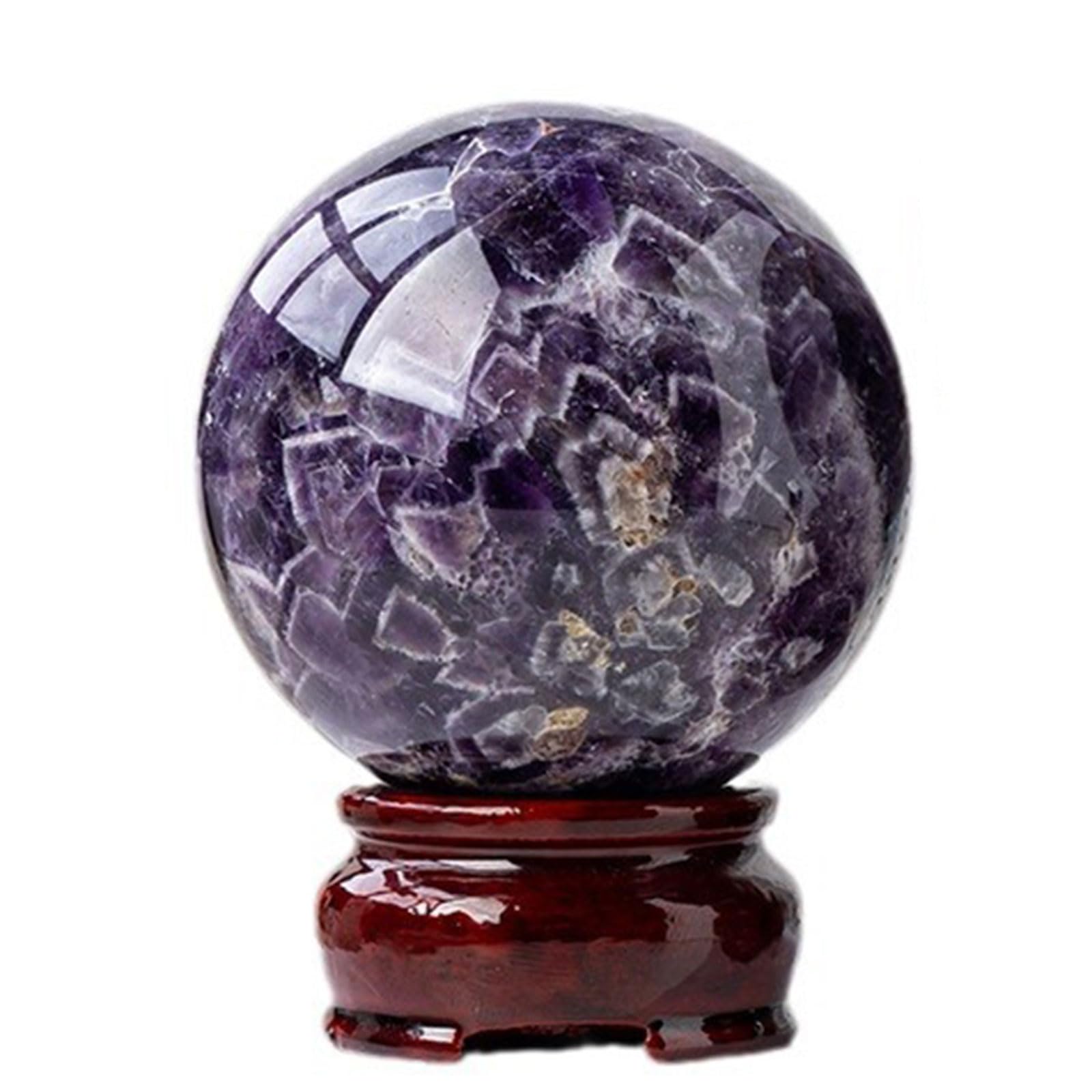 GPDNBIEU Fluorite Crystal Ball, Large Natural Dream Flower Pattern Amethyst Gemstone Sphere Sculpture Energy Meditation Stone Home Decor(Dia.65mm)