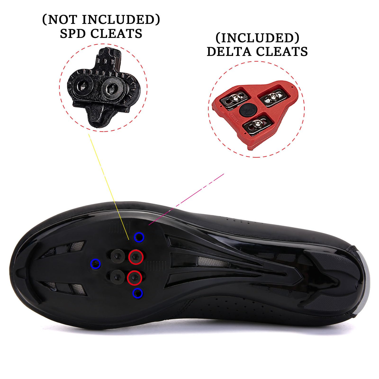 JiuQing Męskie buty na rower szosowy Buty do jazdy na rowerze stacjonarnym kompatybilne z butami rowerowymi Peloton SPD Delta Cleats