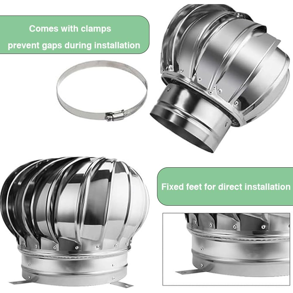 Sombrero Giratorio Para Chimenea 100-400mm Tapa De Campana Chimenea Ventilación Giratoria Acero Inoxidable, Tapa De Tubo De Estufa Para Ventilación Exterior(400mm/15.75in)