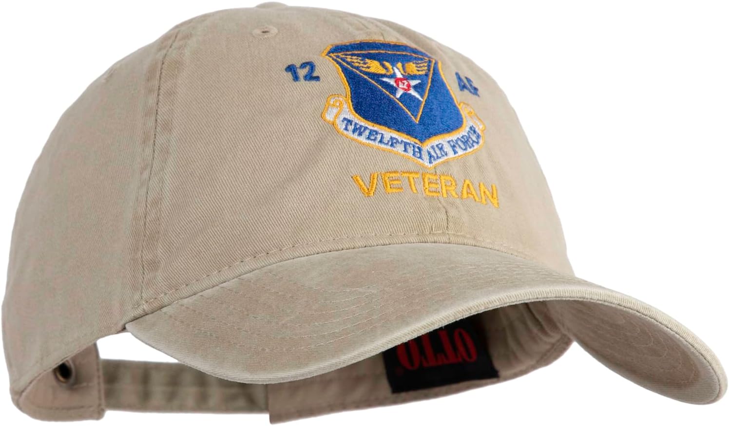 e4Hats.com Twelfth Air Force Veteran Embroidered Washed Solid Pigment Dyed Cotton Twill Brass Buckle Cap