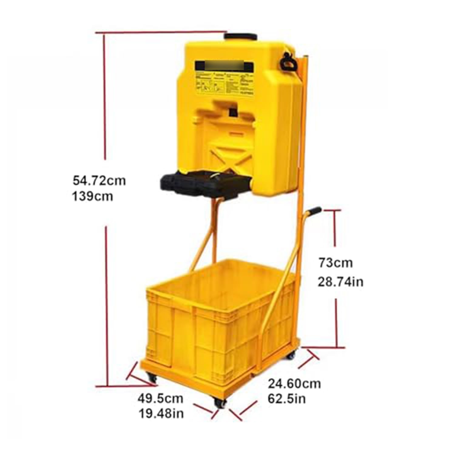 Stazione di lavaggio oculare portatile con carrello, doppio spray da 53 l, per impianti chimici e laboratori, lavaggio oculare facile da mobilità, per la sicurezza del cantiere
