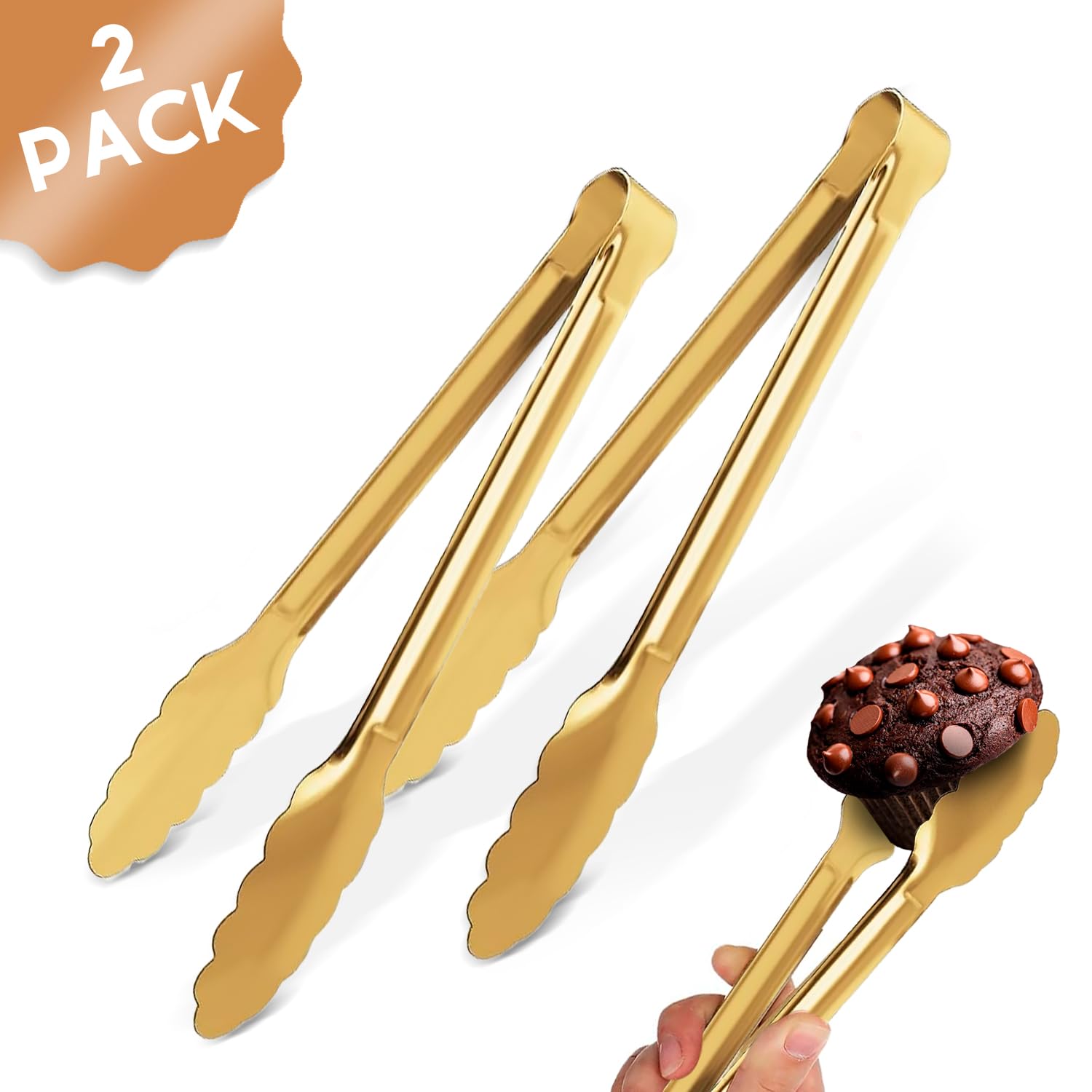 Gold Serving Tongs - Stainless Steel Set of 2 -8