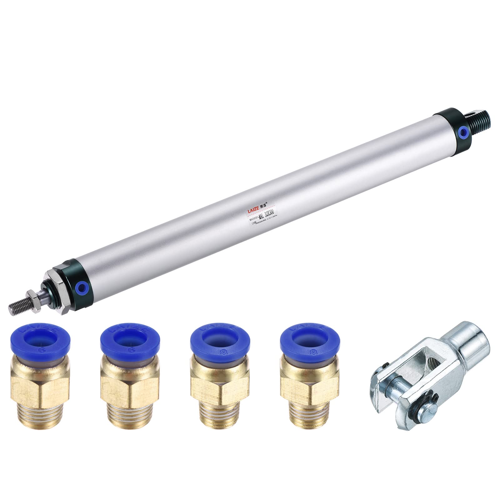 sourcing map Neumático Aire Cilindro Doble Acción MAL32X300 32mm Diámetro 300mm Carrera con Y Conector y 4uds Rápido Ajuste Juego