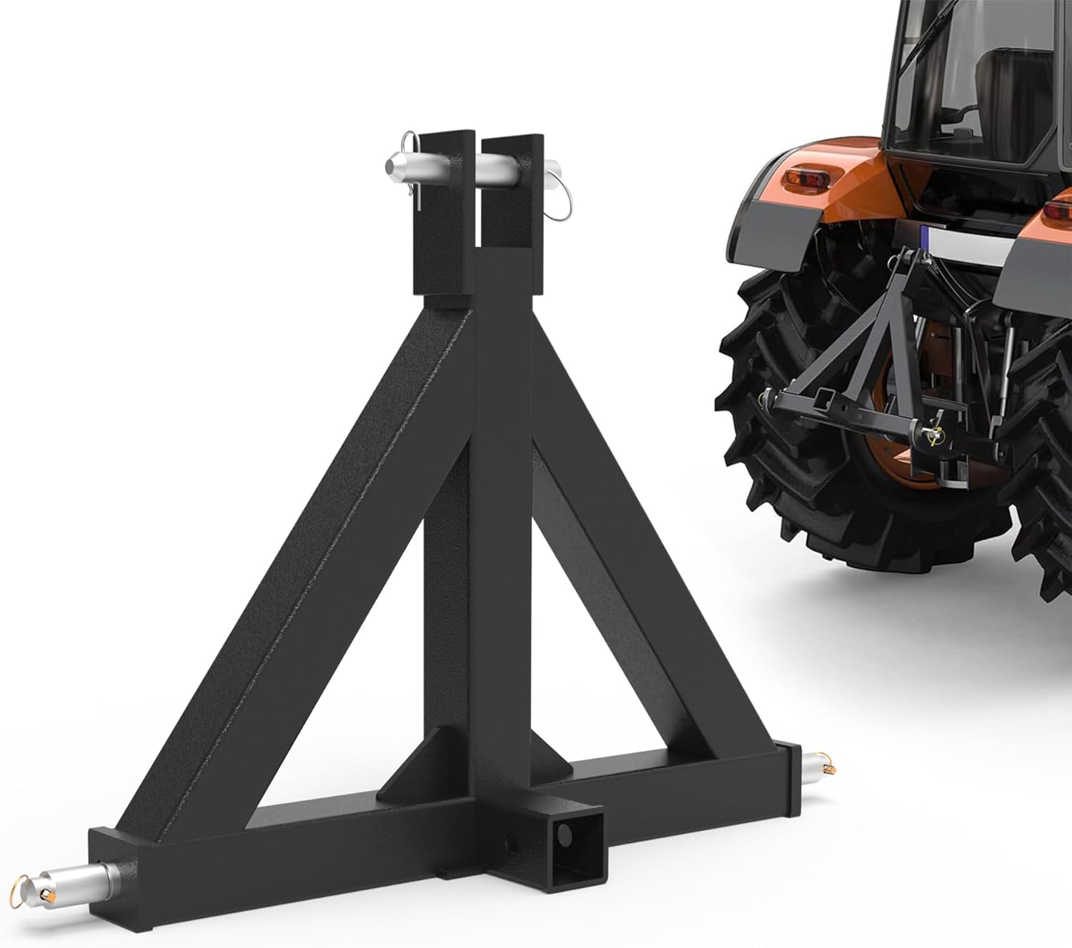 3 Point Quick Hitch with 2" Receiver Hitch, Adaption to Category 1 Tractors, 3000 LBS Lifting Capacity, 26.2" Between Lower Arms, 16.1" Top Link to Lower Link,5 Level Adjustable Bolt,Black