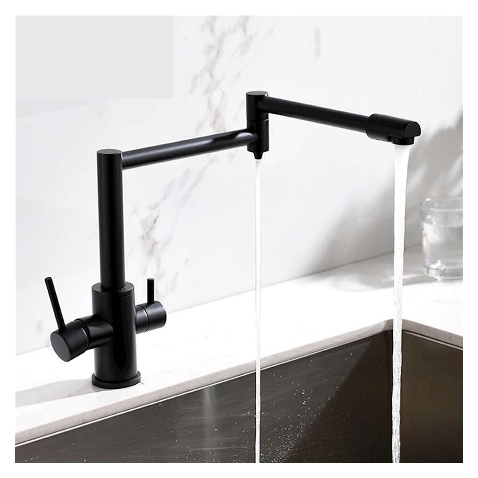 Robinet cuisine noir mat pliant LWX pour eau filtrée pure devant fenêtre