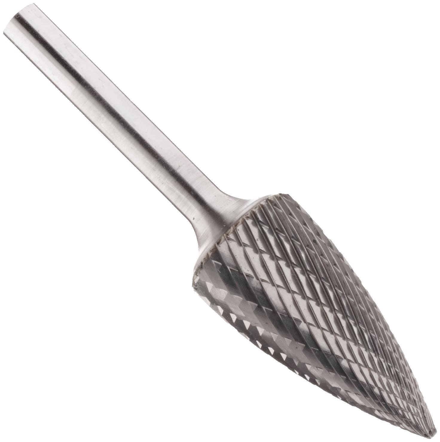 PFERD Tree Carbide Bur, Uncoated (Bright) Finish, Double Cut, Point End, 1/4" Shank, 3/8" Head Diameter, 3/4" Head Length (SG-3)