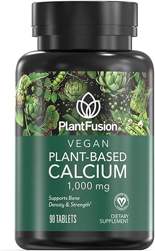 PlantFusion Calcio vegano, calcio a base de plantas prémium (1000 mg) procedente de algas rojas islandesas, más magnesio, D3, K2 y boro, 90 tabletas