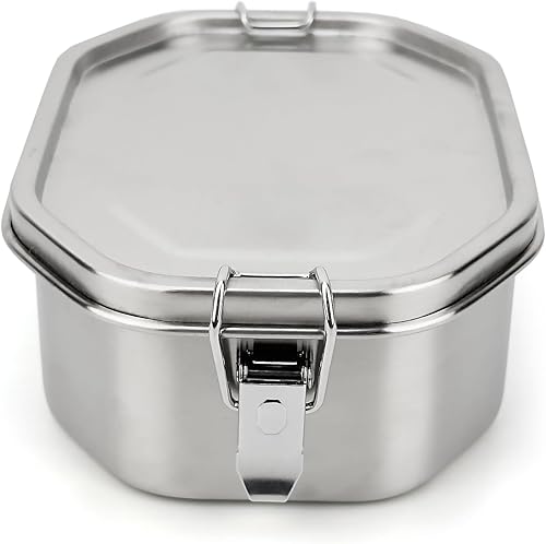 Miniatura 8 de Contenedor de almuerzo de acero inoxidable, caja Bento de metal con tapa a prueba de fugas, recipiente de alimentos de acero inoxidable con cuchara