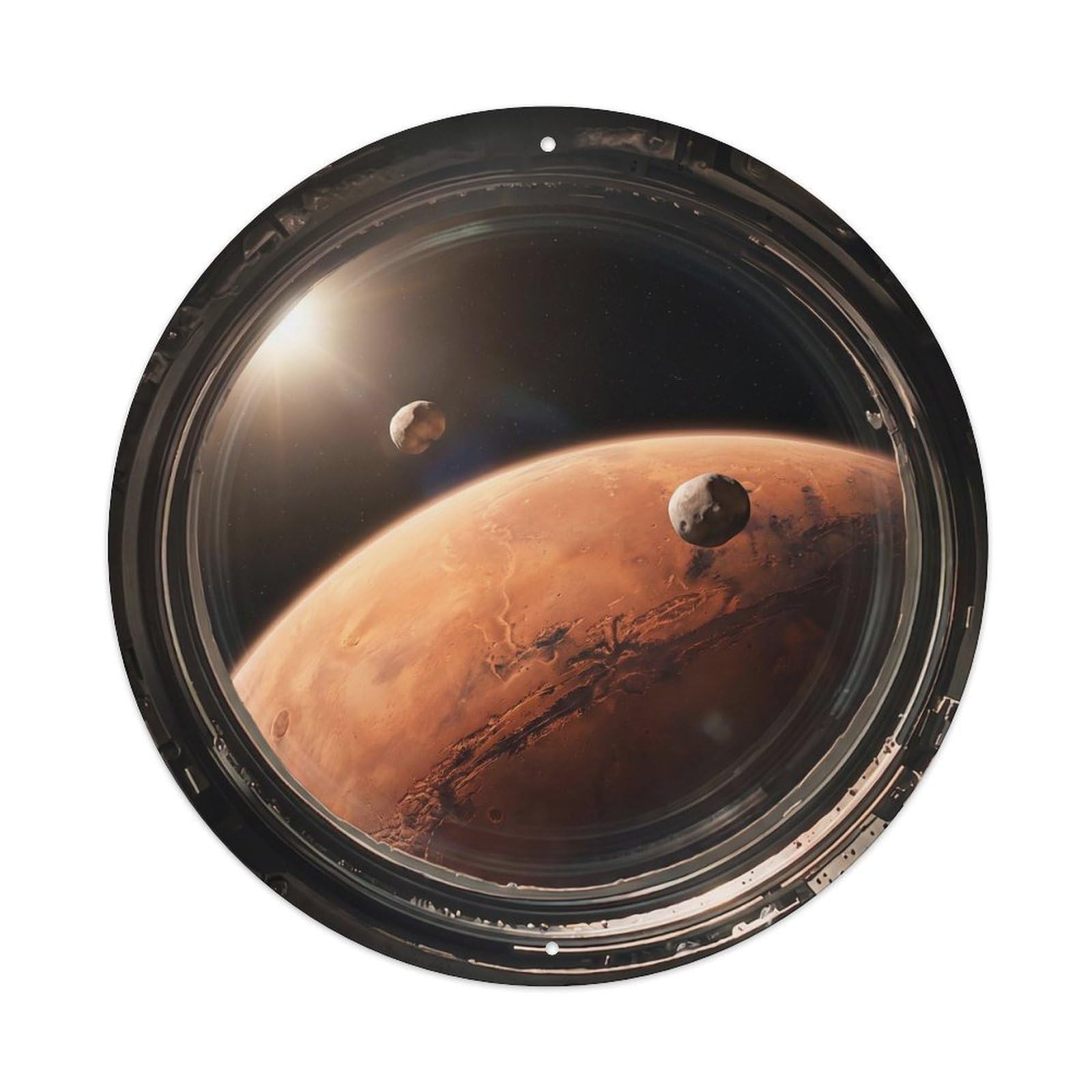 Red Planet Moons from Space Station Porthole Metal Tin Sign