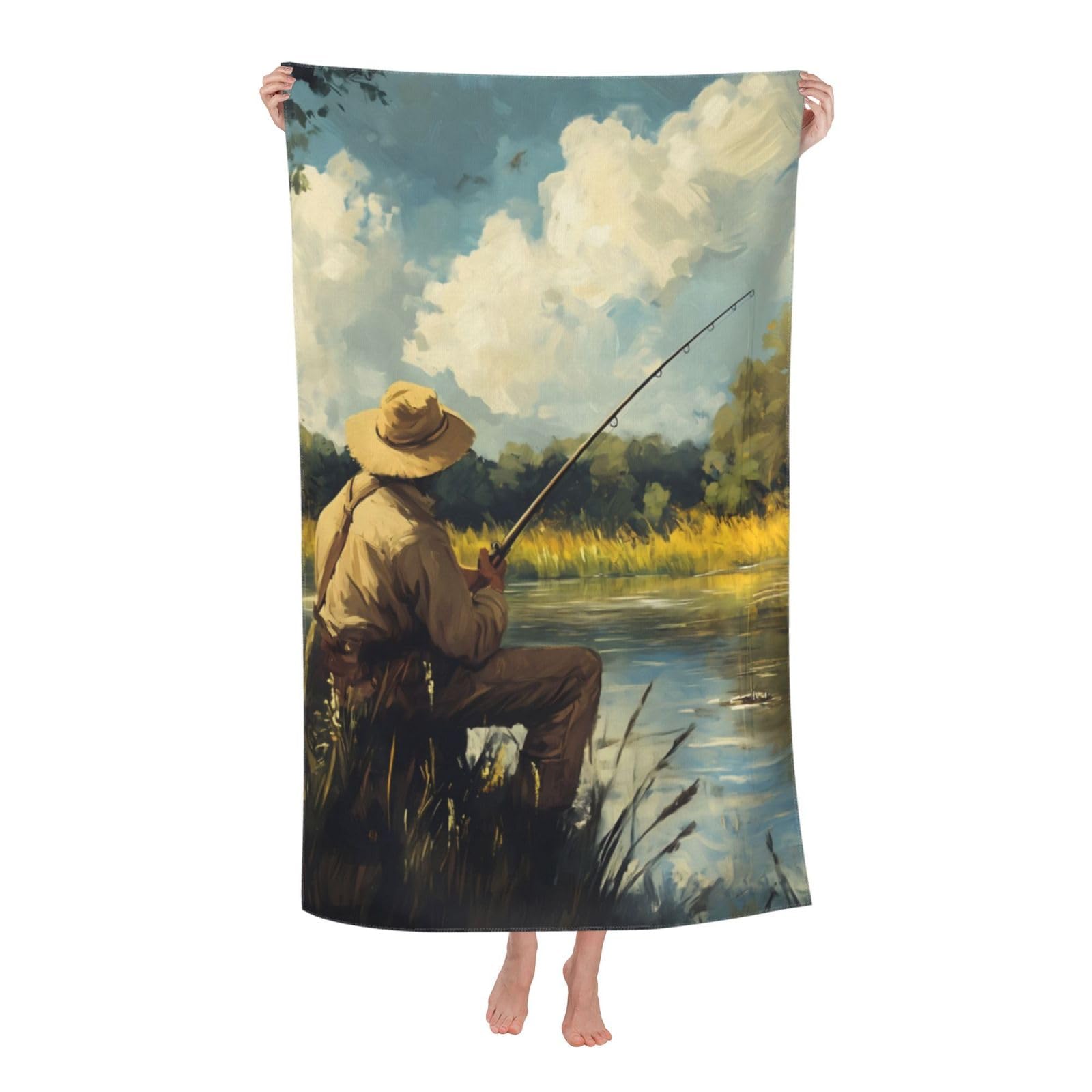 HLBSDM Fishing Beach Towel 31inx51in Fish Sand Free Microfiber Bath Towel Ultra Soft Quick Dry Pool Towel Absorbent Towel Lightweight Towel for Swimming Bathroom Decor
