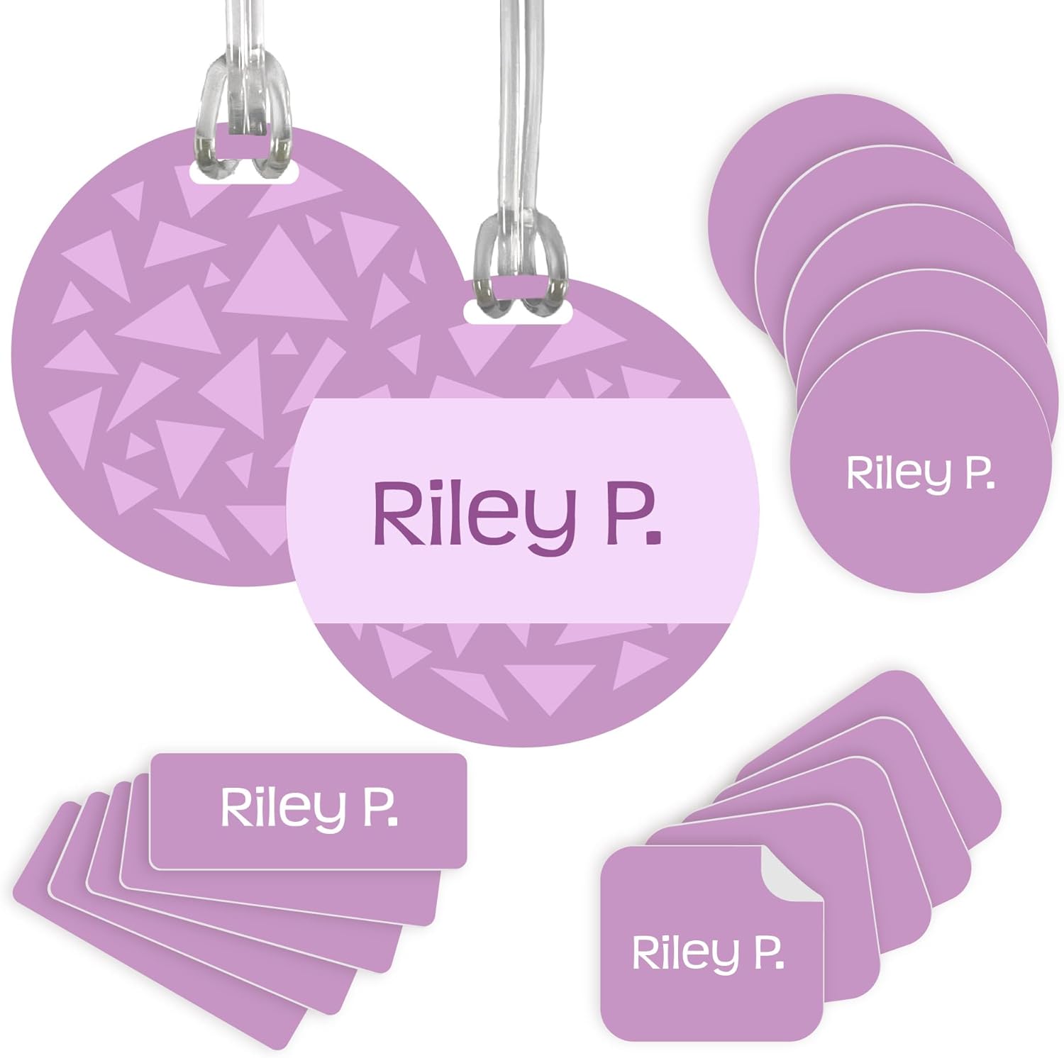 InchBug Personalized Name Label Combo Pack – Waterproof Daycare Labels for Bottles, Clothing, Towels, Lunch Boxes & School Supplies – Dishwasher Safe, Durable, Custom 97-Piece Set (Party Purple)