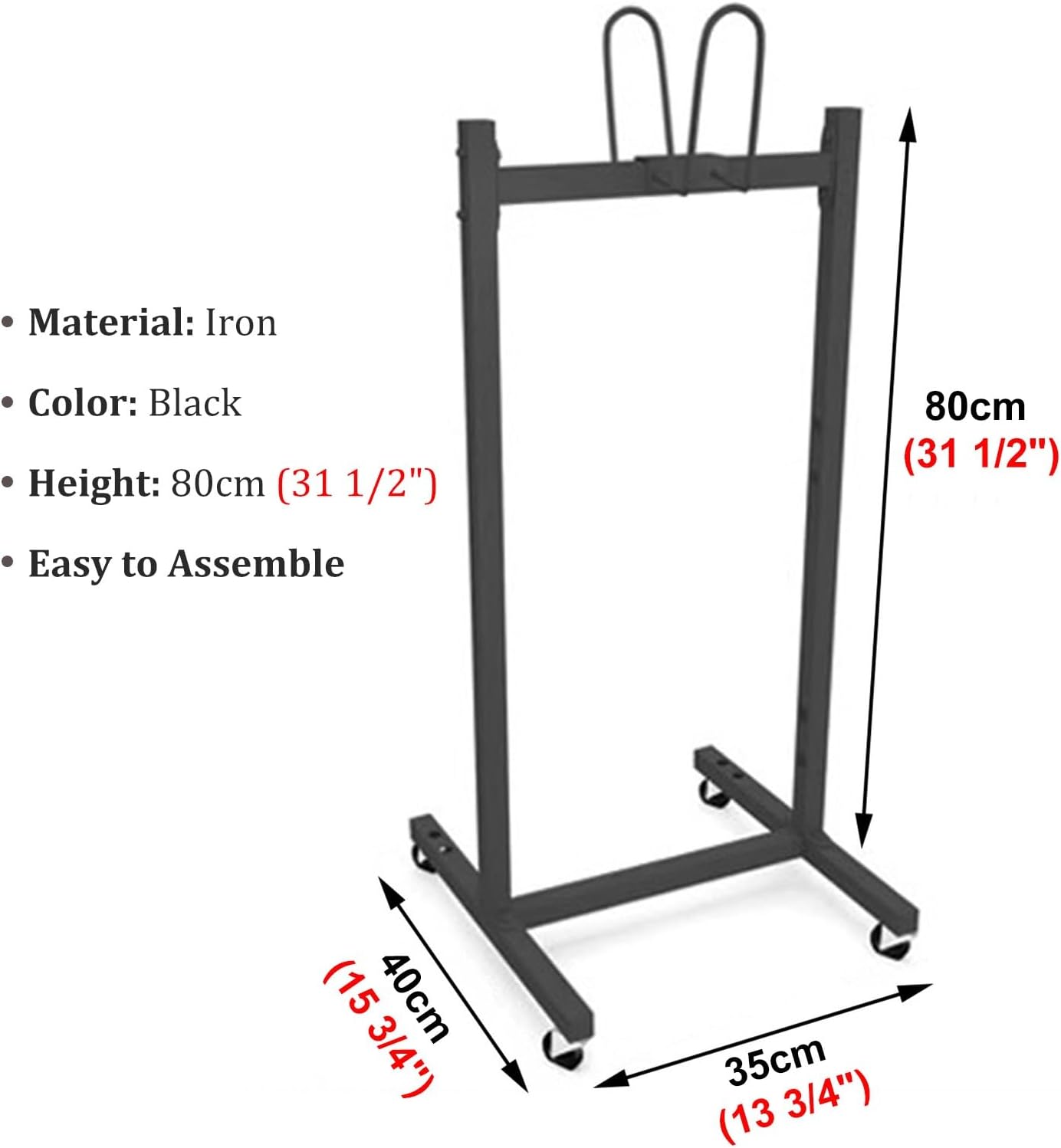 ZIMGOD Floor Standing Hula Fitness Hoop Stand Holder with Wheel, Metal Mobile Jump Rope Rack, Fitness Rings Storage Cart, Gym Exercise Sport Hoop Display Stands