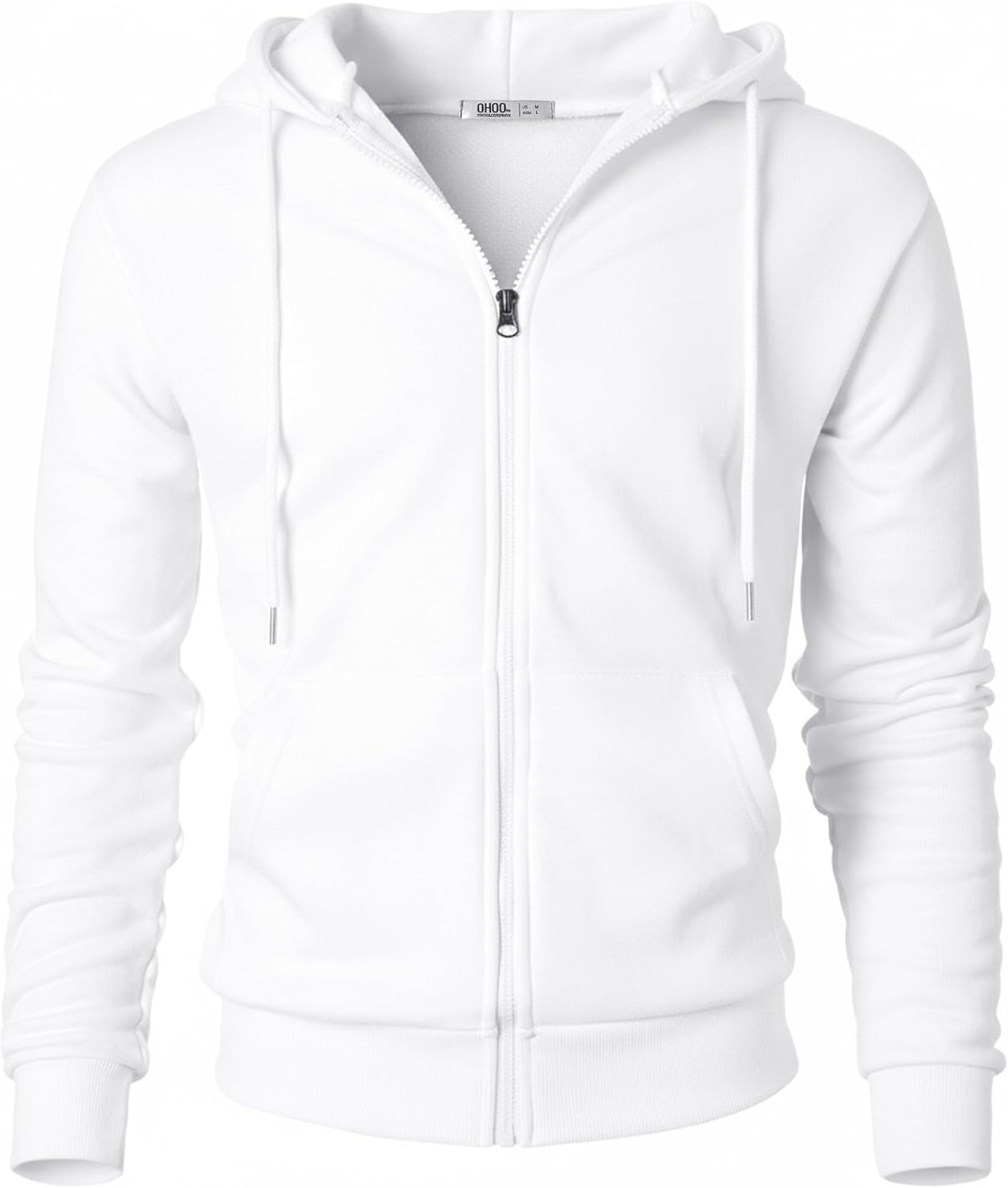 Ohoo Mens Slim Fit Waffle Knit Cotton 100% Zip Up Hoodies Lightweight Casual Long Sleeve with Kanga Pocket - Image 3