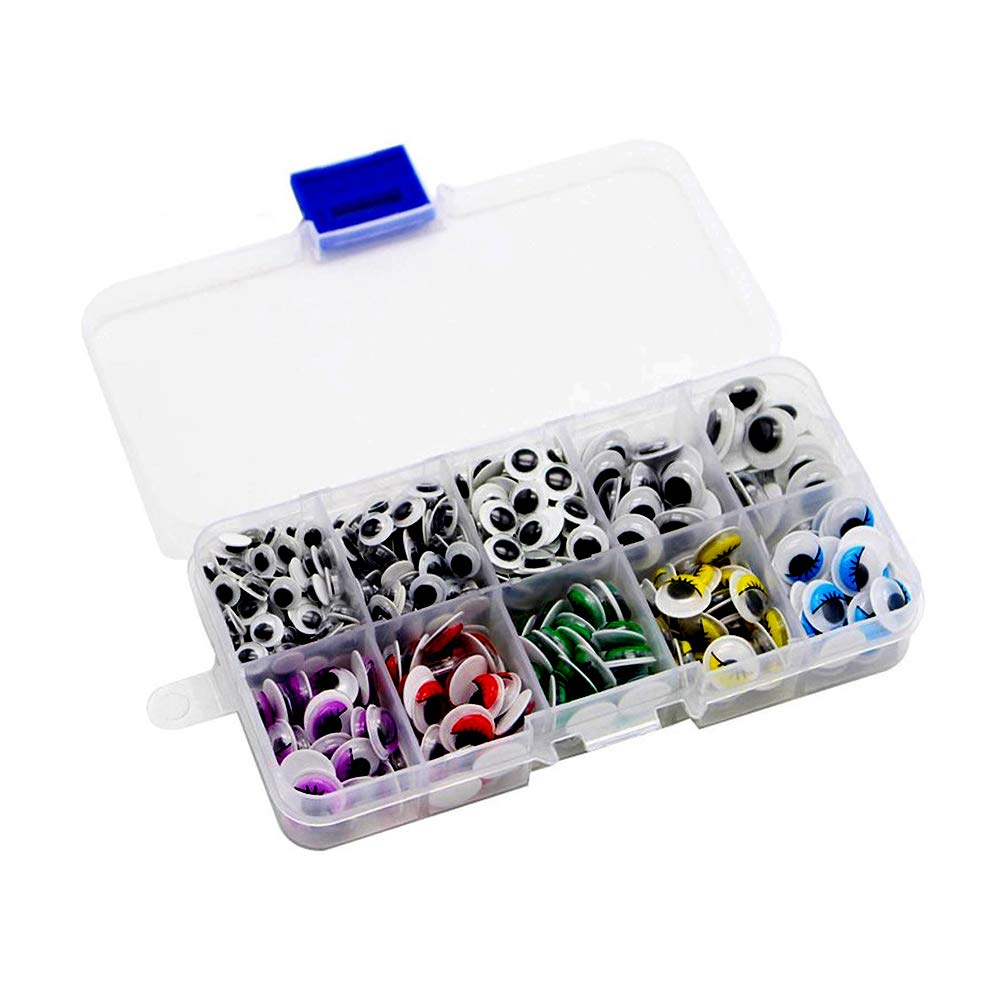 iZasky 10 Grid Plastic Box 420Pcs Wiggle Wobbly Googly Eyes Self Adhesive - Eyeballs for Craft DIY Scrapbooking Toy Doll Puppet Animals and More