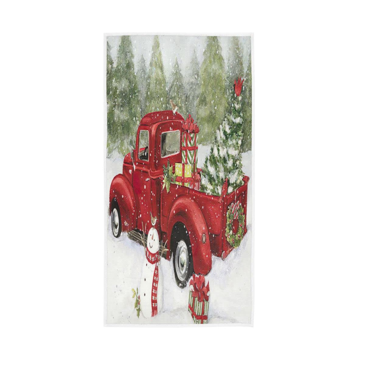 LSRCPD Red Christmas Car Snowman Soft Hand Towels Absorbent Bath Towel Multipurpose for Bathroom Hotel Gym Spa 30"x15"