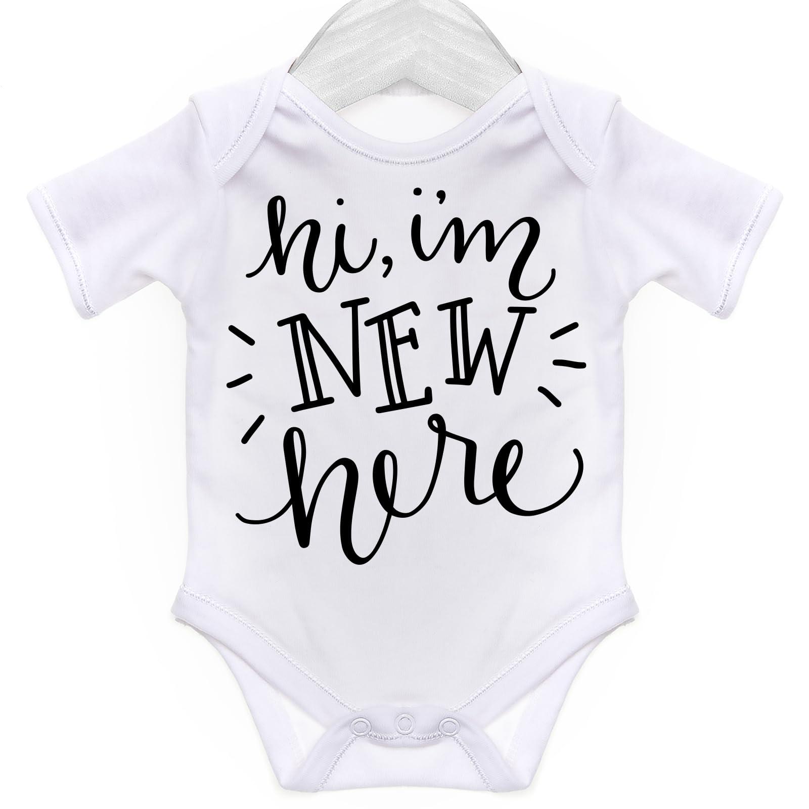 ART HUSTLE Hi, I'm New Here Short Sleeve Bodysuit/Baby Grow for Baby Boy Or Girl (White, 0-3m)