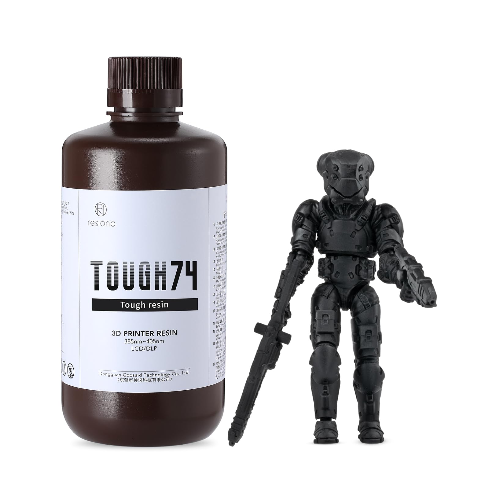 RESIONE Tough74 Résine 3D Ultra-Résistante: Résine Durable Antidérapante Anti-Rupture et Résistante aux Chocs avec Surface Lisse pour Figurines d'Action Longue Durée (Noir 1000g)