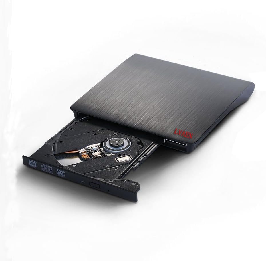 Lvaen External DVD Drive, USB 3.0 Slim Portable CD/DVD-RW Combo Burner Writer Player Optical Drive for Apple Macbook, Macbook Air, Laptops, Desktops (Black)