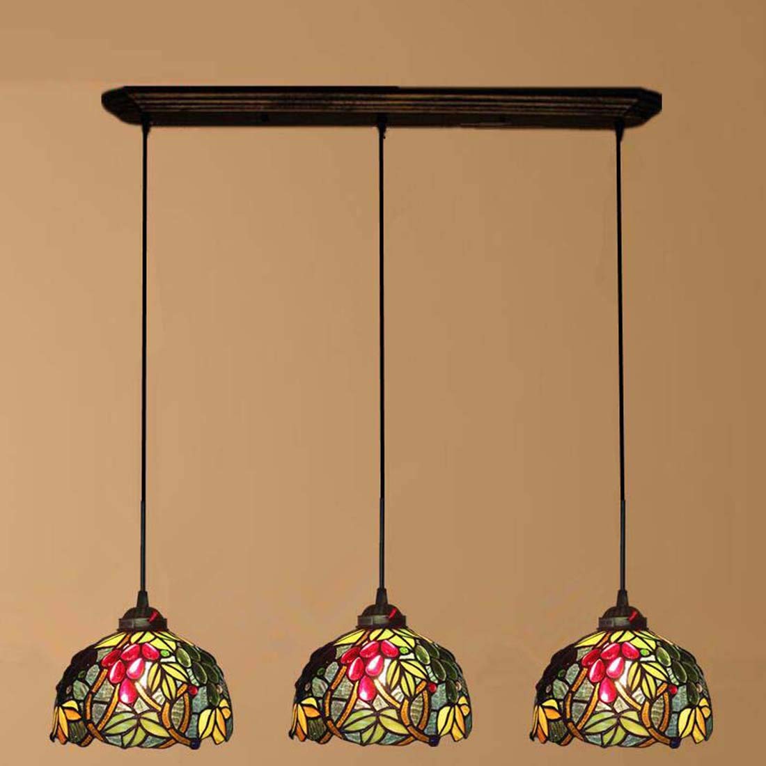 Tiffany Style Chandeliers Vintage Dining Room Pendant Hanging Light with 8 inch Shade,Stained Glass Ceiling Lamp Fixtures for Restaurant Island Living Room Bedroom Hallway,B3