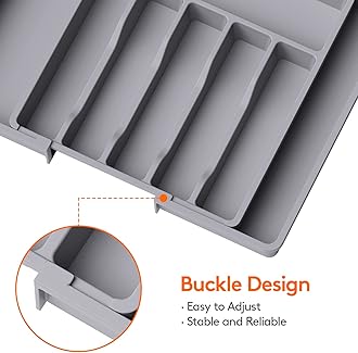 Lifewit Silverware Organizer, Expandable Utensil Tray for Drawer, Adjustable Flatware and Cutlery Holder, Compact Plastic Drawerstore Holding Spoons Forks Knives, Large, Grey