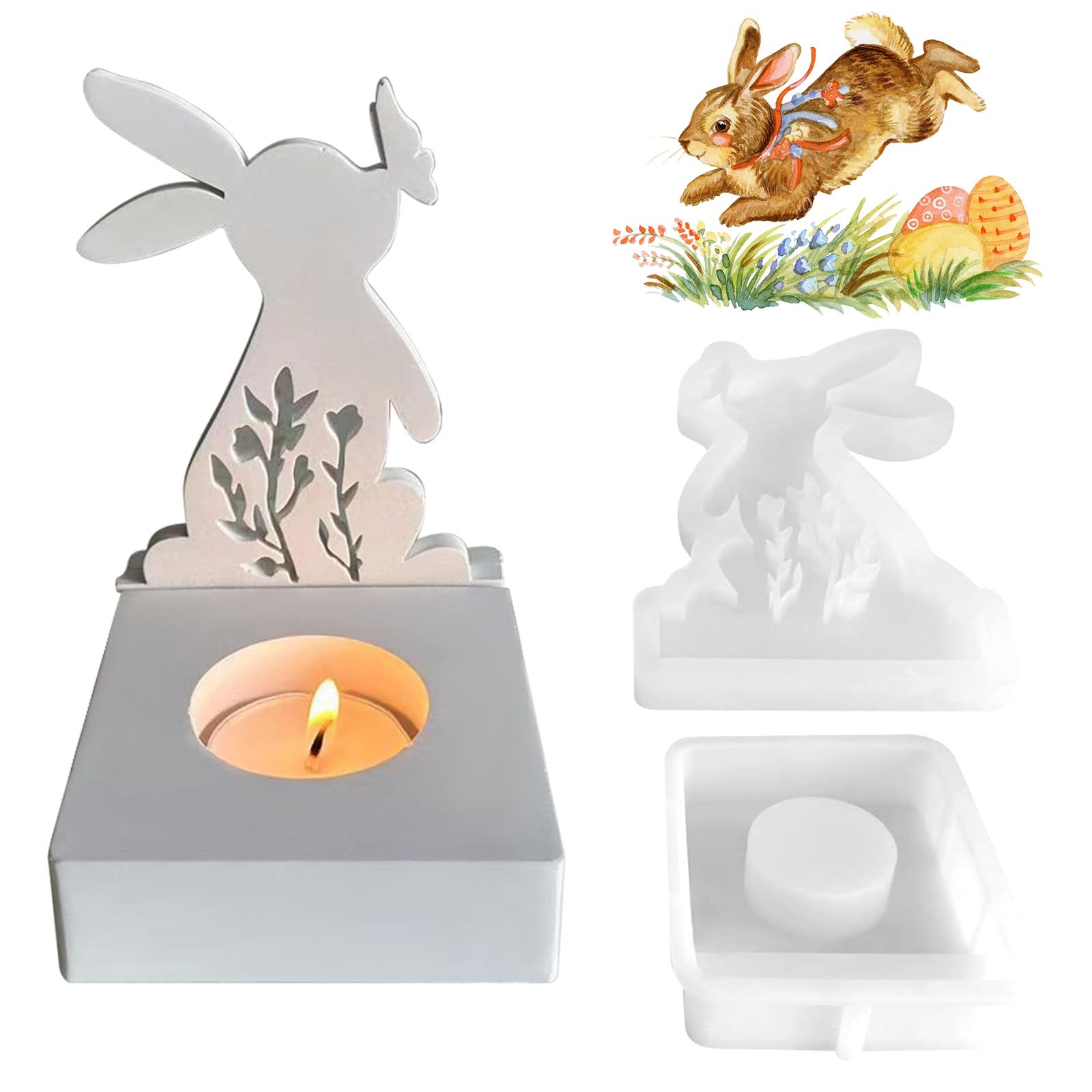 YiJiuBa 3D Osterhase Silikonform Kerzenhalter, Osterhase Kerzenständer Silikonformen Gießformen Ostern für Gips, Kerzen Basteln Oster-Diy-Geschenke (Rabbit Candlestick)